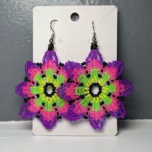 Huichol Beaded Flower Earrings